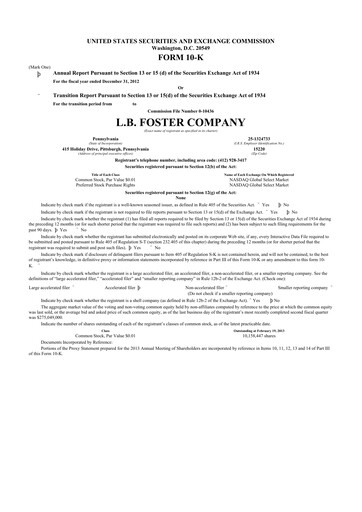 Miniature L.B. Foster 10-K Rapport annuel 2012