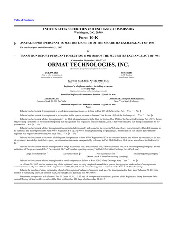 Thumbnail Ormat Technologies
 10-K Annual Report 2012