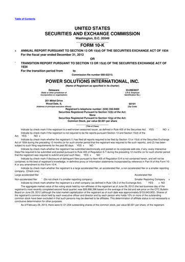 Thumbnail Power Solutions International 10-K Annual Report 2012