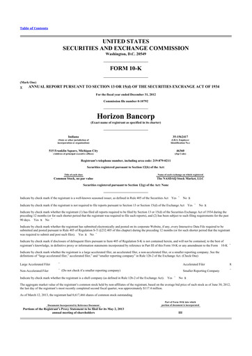 Thumbnail Horizon Bancorp 10-K Annual Report 2012
