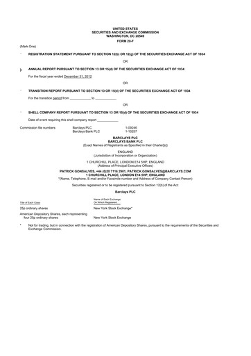 Thumbnail Barclays 20-F Annual Report 