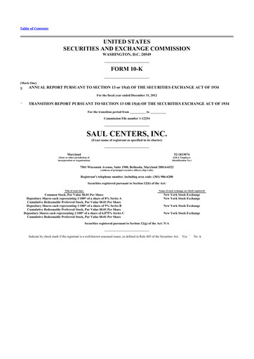 Vorschaubild Saul Centers 10-K Jahresbericht 2012