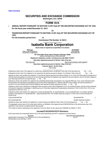 Thumbnail Isabella Bank Corporation 10-K Annual Report 2012