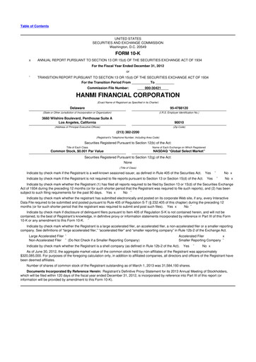 Thumbnail Hanmi Financial 10-K Annual Report 2012