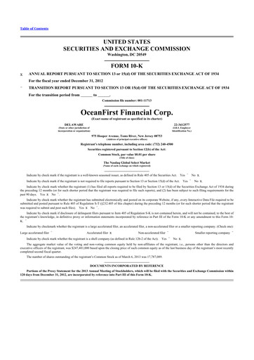 Thumbnail OceanFirst Financial 10-K Annual Report 2012
