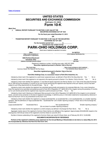 Thumbnail ParkOhio Holdings Corp. 10-K Annual Report 2012