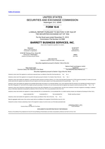 Thumbnail Barrett Business Services 10-K Annual Report 2012