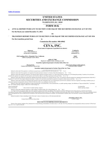 Thumbnail CEVA
 10-K Annual Report 2012