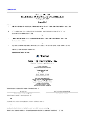 Thumbnail Nam Tai Property 20-F Annual Report 2012