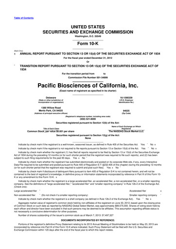 Thumbnail Pacific Biosciences
 10-K Annual Report 2012