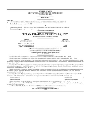 Thumbnail Titan Pharmaceuticals
 10-K Annual Report 2012