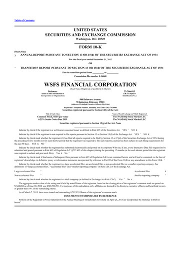 Thumbnail WSFS Financial 10-K Annual Report 2012