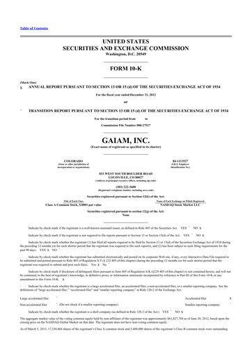 Thumbnail Gaia 10-K Annual Report 2012