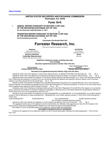 Thumbnail Forrester Research
 10-K Annual Report 2012