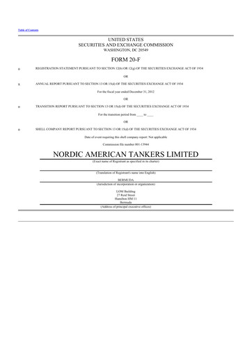 Thumbnail Nordic American Tankers 20-F Annual Report 2012