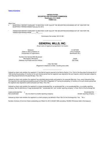 Thumbnail General Mills 10-Q Quarterly Report FY2013 