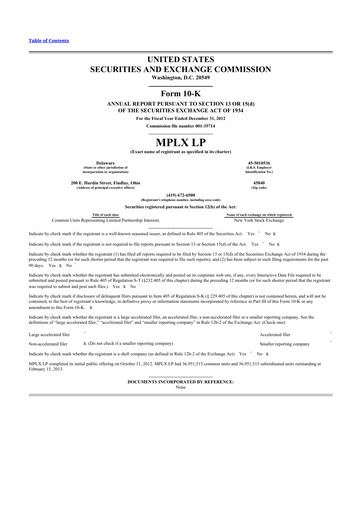 Miniature MPLX 10-K Rapport annuel 2012