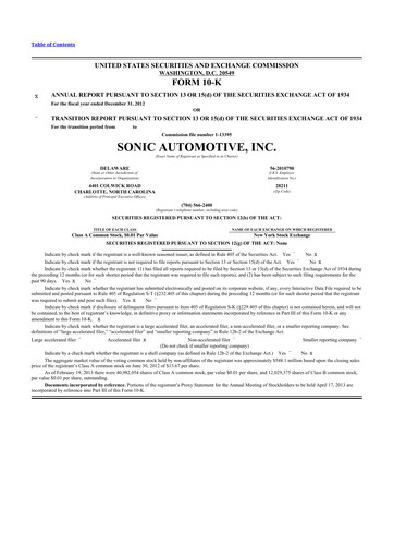 Thumbnail Sonic Automotive
 10-K Annual Report 2012