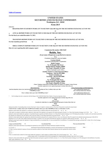 Miniature Baidu 20-F Rapport annuel 2012