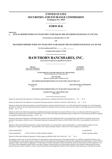 Thumbnail Hawthorn Bancshares 10-K Annual Report 2012