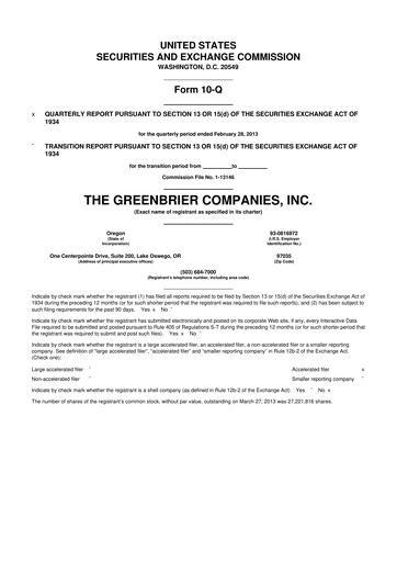 Thumbnail The Greenbrier Companies
 10-Q Quarterly Report FY2013 