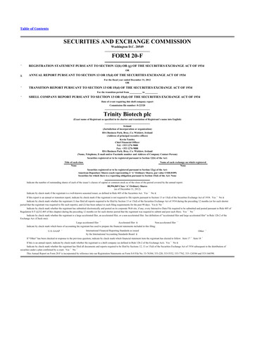 Thumbnail Trinity Biotech
 20-F Annual Report 