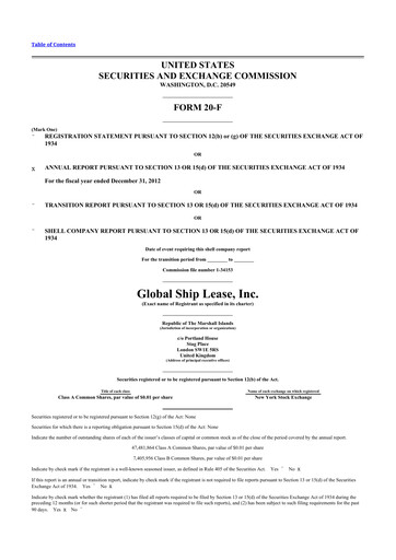 Thumbnail Global Ship Lease 20-F Annual Report 2012