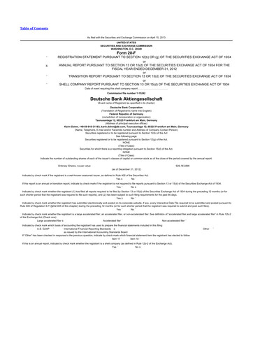 Miniature Deutsche Bank 20-F Rapport annuel 