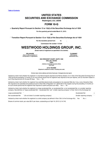 Thumbnail Westwood Holdings Group 10-Q Quarterly Report FY2013 