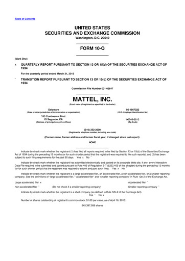 Thumbnail Mattel
 10-Q Quarterly Report FY2013 