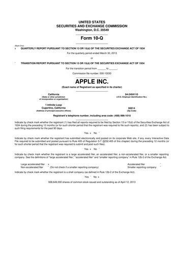 Miniature Apple 10-Q Rapport trimestriel 2013 
