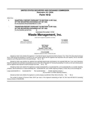 Thumbnail Waste Management 10-Q Quarterly Report FY2013 