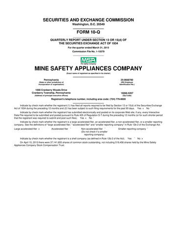 Miniature MSA Safety 10-Q Rapport trimestriel 2013 