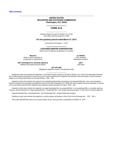 Thumbnail Lockheed Martin 10-Q Quarterly Report FY2013 