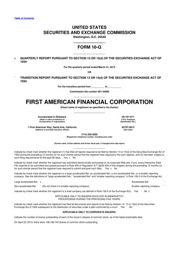 Miniature First American Financial Corporation 10-Q Rapport trimestriel 2013 