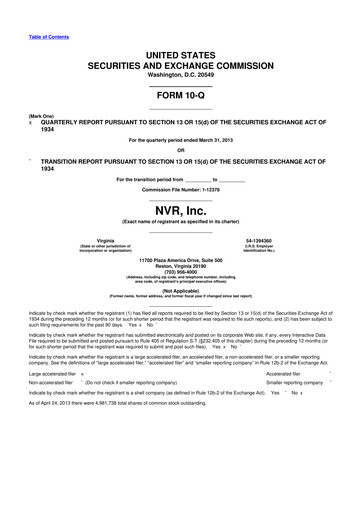 Miniature NVR 10-Q Rapport trimestriel 2013 