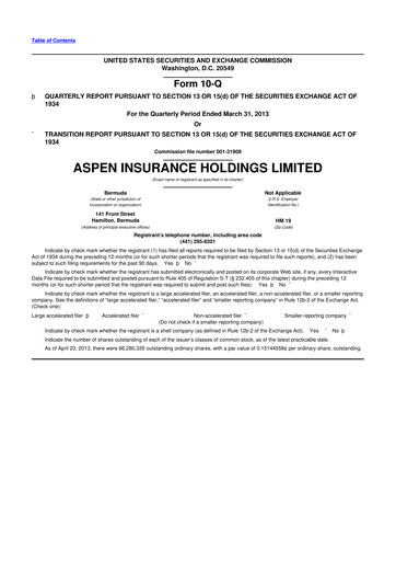 Thumbnail Aspen Insurance 10-Q Quarterly Report FY2013 