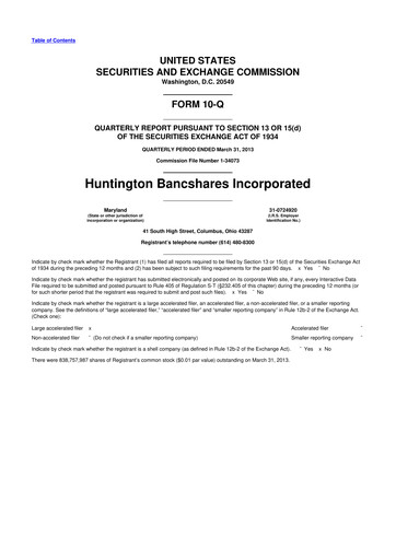 Thumbnail Huntington Bancshares
 10-Q Quarterly Report FY2013 
