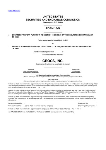 Miniature Crocs 10-Q Rapport trimestriel 2013 