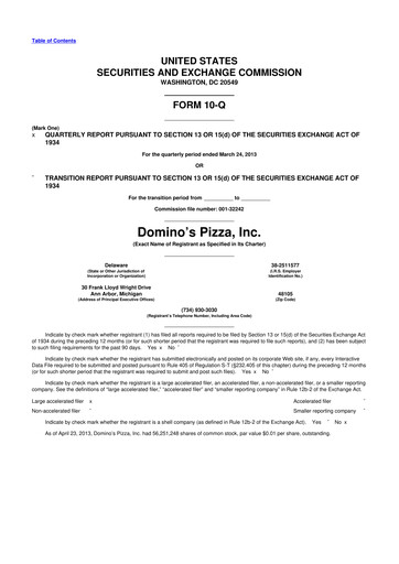 Thumbnail Domino's Pizza 10-Q Quarterly Report FY2013 