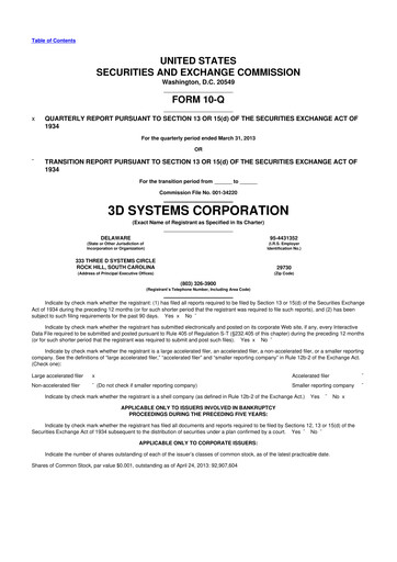 Thumbnail 3D Systems 10-Q Quarterly Report FY2013 
