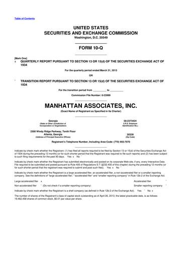 Thumbnail Manhattan Associates
 10-Q Quarterly Report FY2013 