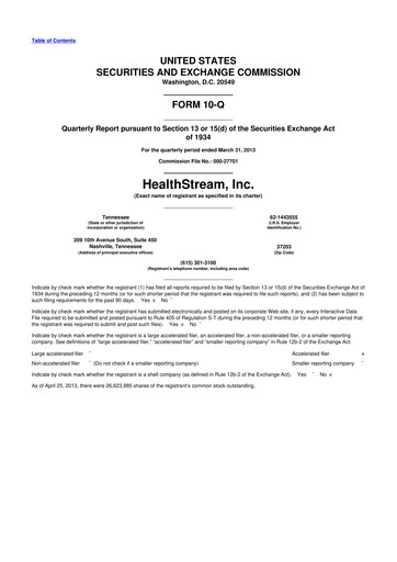 Thumbnail HealthStream 10-Q Quarterly Report FY2013 