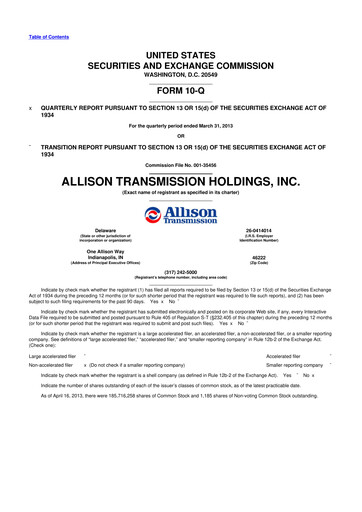 Vorschaubild Allison Transmission
 10-Q Quartalsbericht 2013 