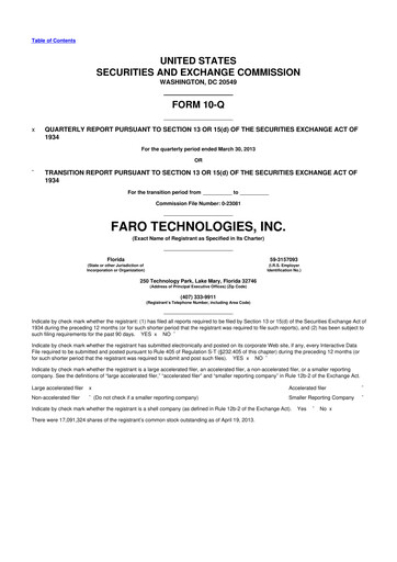 Miniature Faro Technologies
 10-Q Rapport trimestriel 2013 