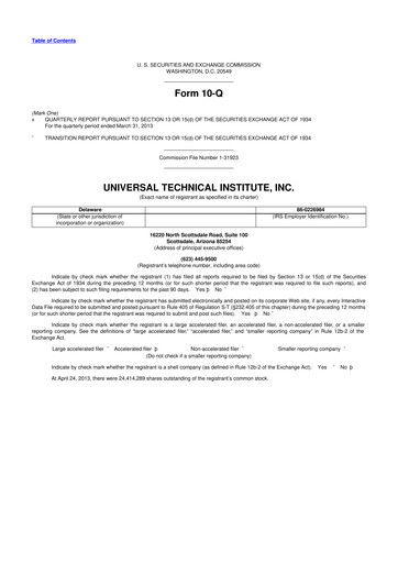 Thumbnail Universal Technical Institute 10-Q Quarterly Report FY2013 