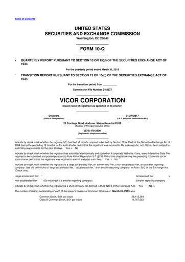 Miniature Vicor
 10-Q Rapport trimestriel 2013 