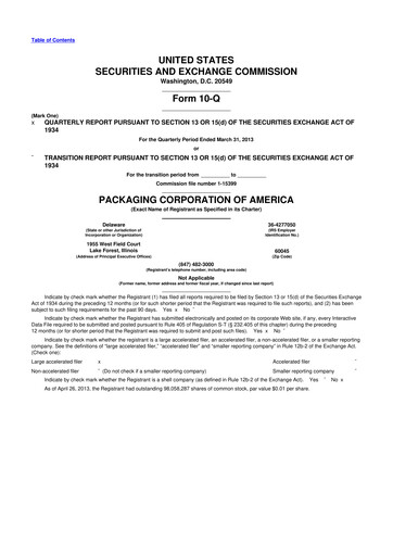 Vorschaubild Packaging Corporation of America
 10-Q Quartalsbericht 2013 