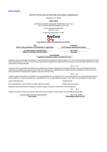 Miniature KeyCorp (KeyBank) 10-Q Rapport trimestriel 2013 