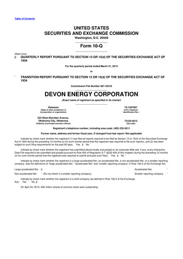 Thumbnail Devon Energy
 10-Q Quarterly Report FY2013 